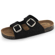 Mules sandalias Mujer Doble Correa Negro pedrería