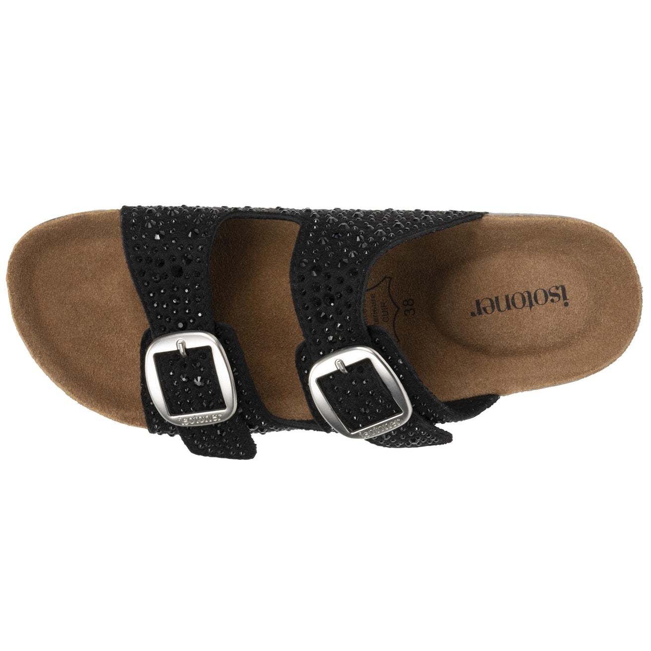 Mules sandalias Mujer Doble Correa Negro pedrería