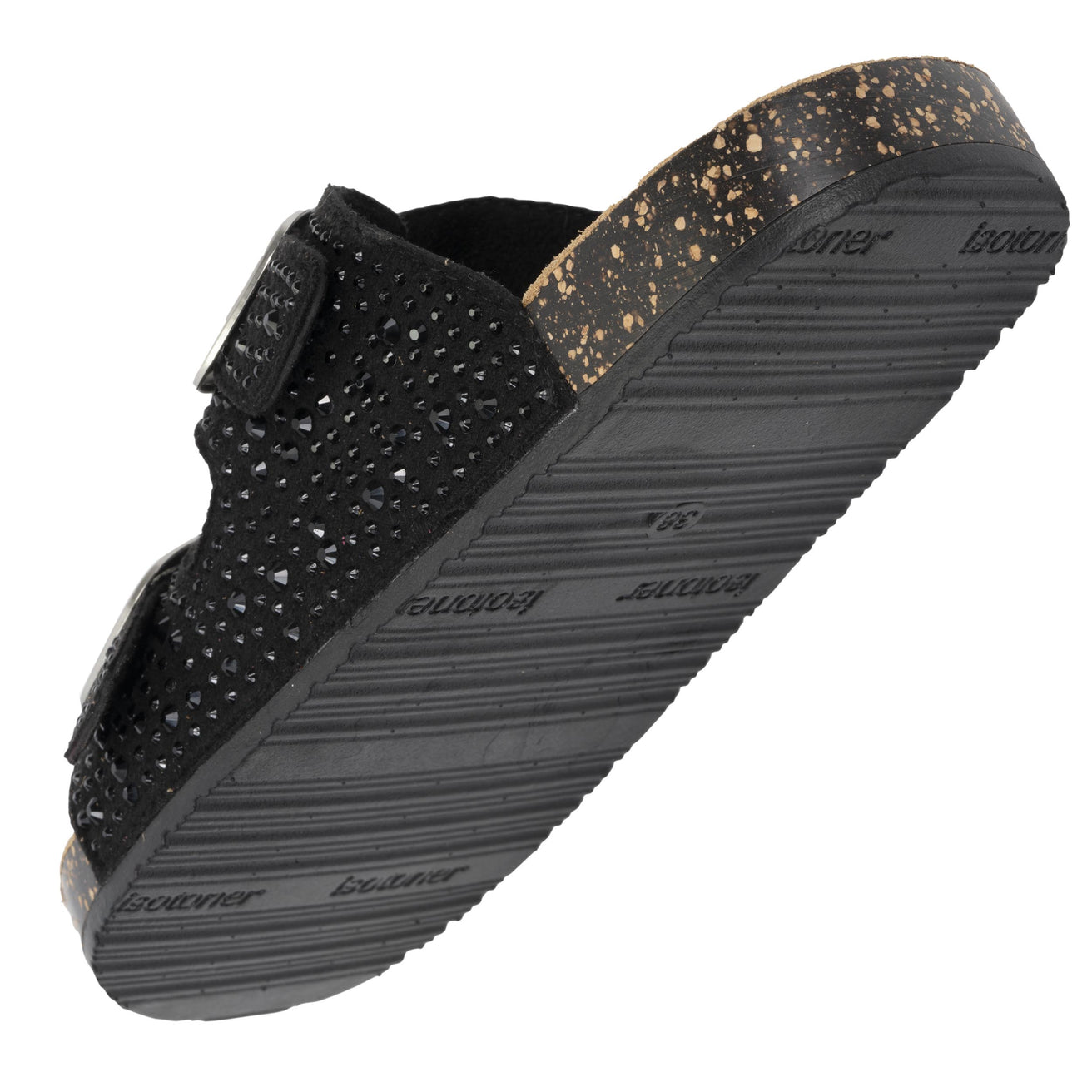 Mules sandalias Mujer Doble Correa Negro pedrería
