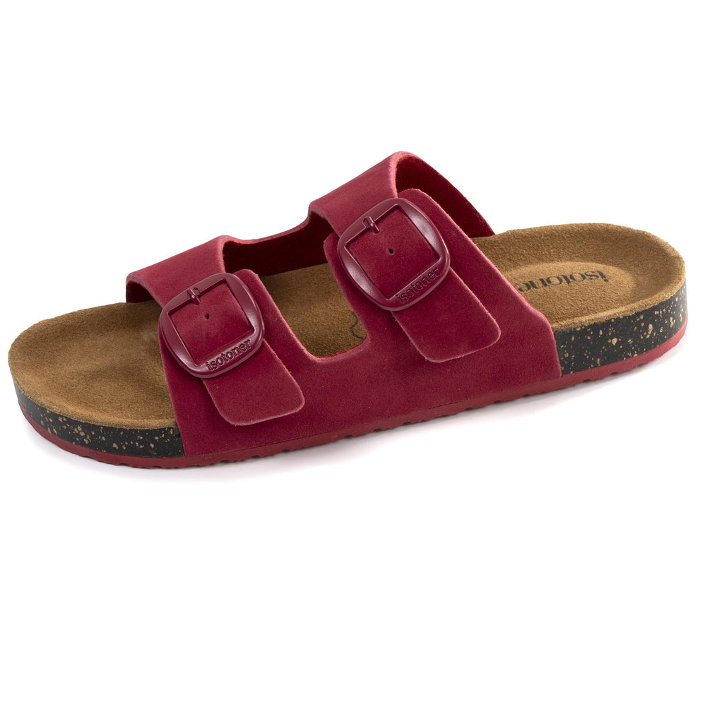 Mules sandalias Mujer Doble Correa cuero Frambuesa - Isotoner