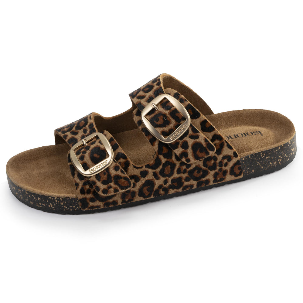 Mules sandalias Mujer Doble Correa cuero Leopardo - Isotoner
