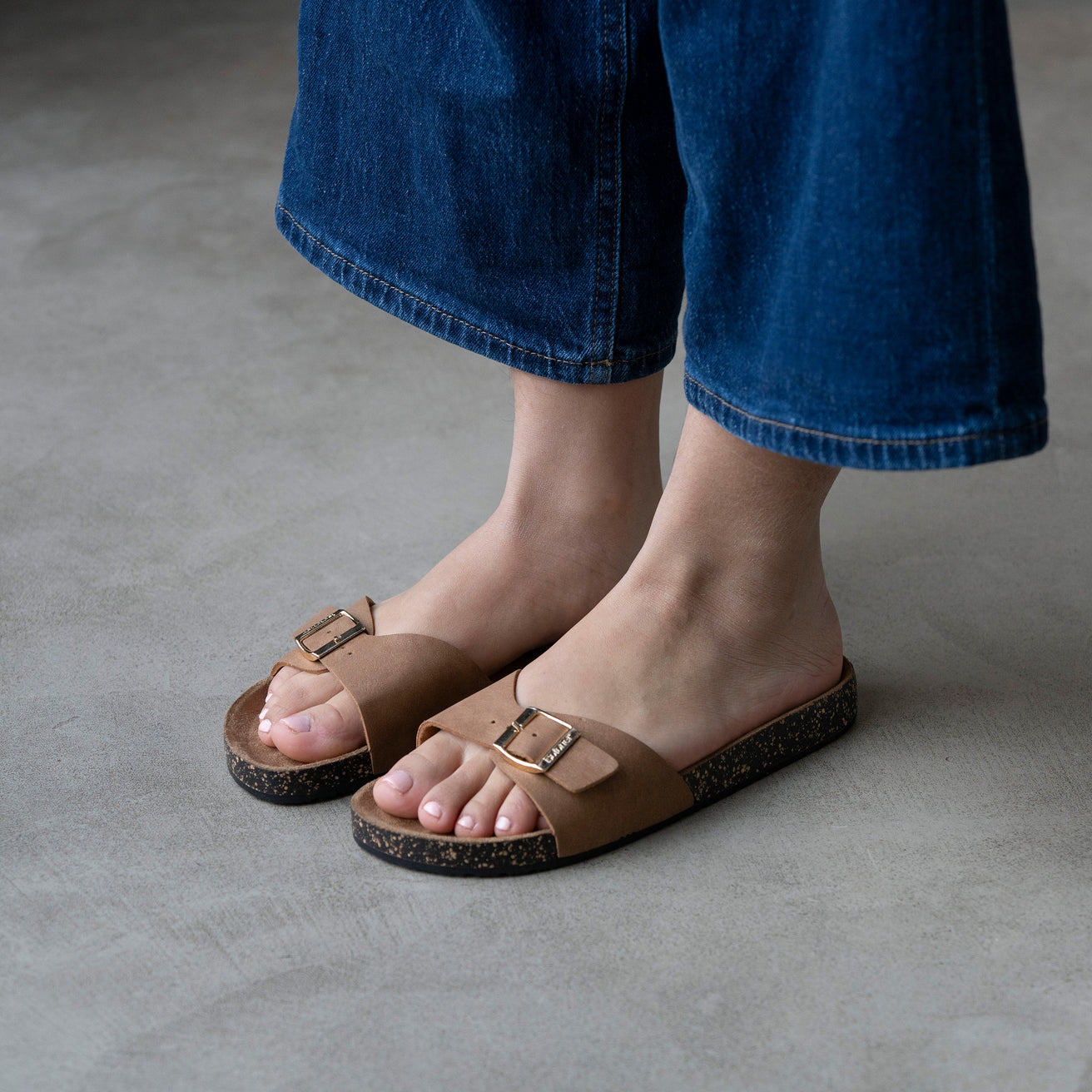 Mules sandalias Mujer sola tira Camel