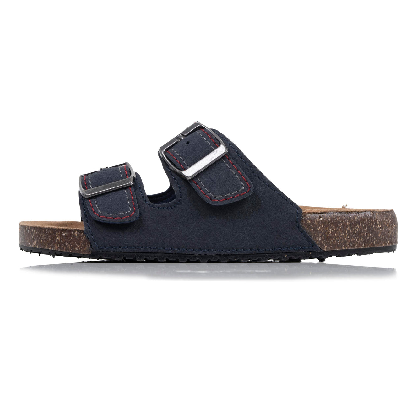 Mules sandalias Niños doble tira Marino pespuntes