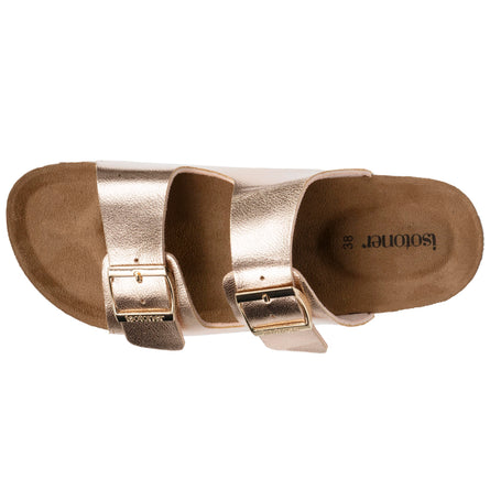 Mules sandalias Mujer Doble Correa Rosa metálico - Isotoner