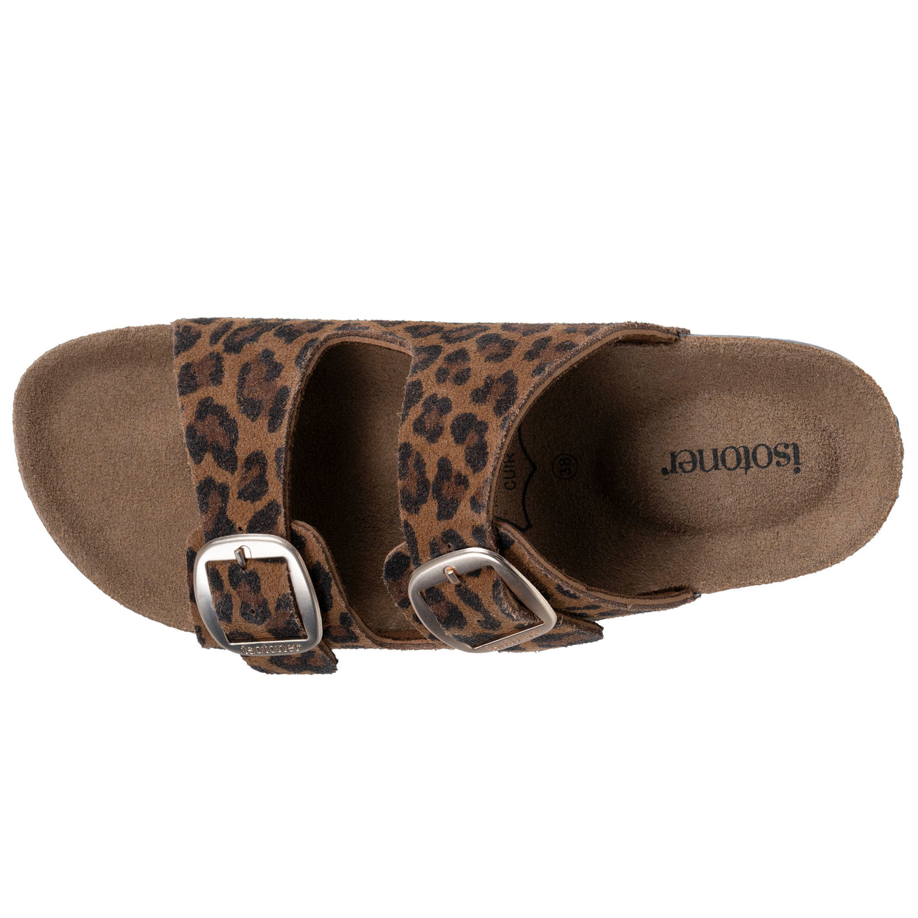 Mules sandalias Mujer Doble Correa cuero Camel leopardo