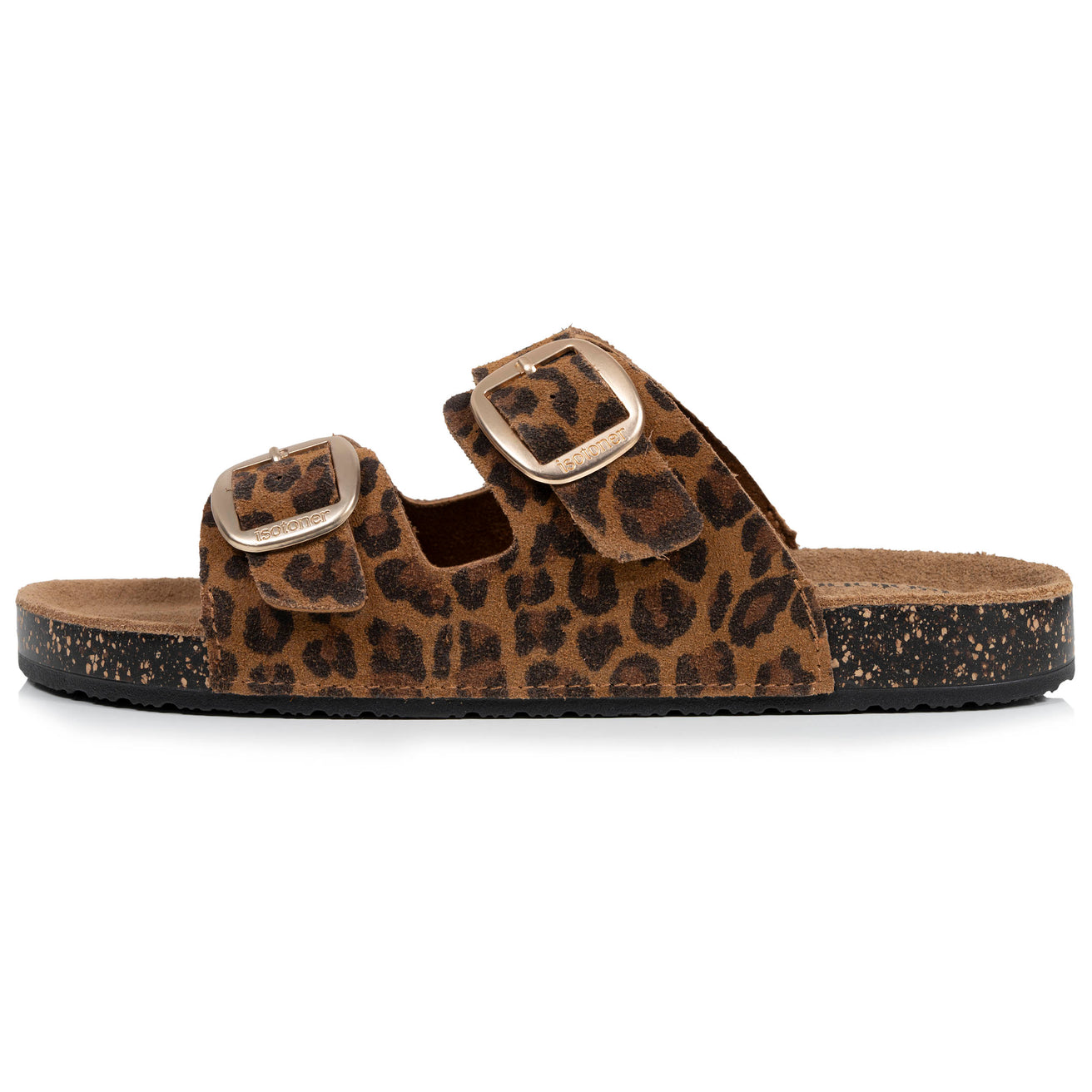 Mules sandalias Mujer Doble Correa cuero Camel leopardo