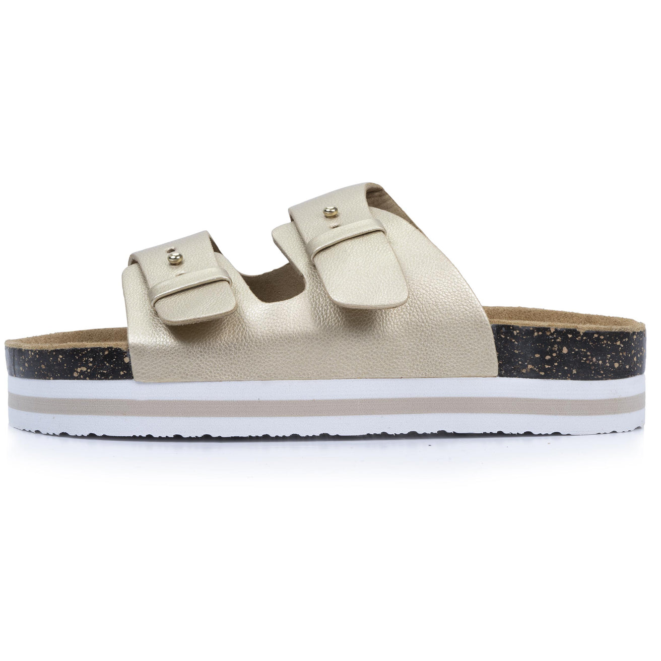 Mules sandalias Mujer Doble Correa plataforma Dorado