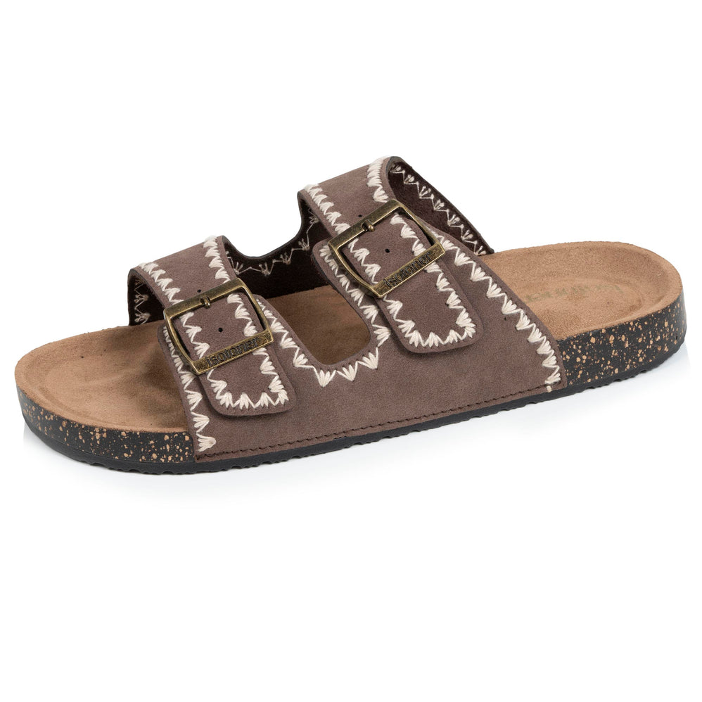 Mules sandalias Mujer Doble Correa Chocolate Bordado - Isotoner