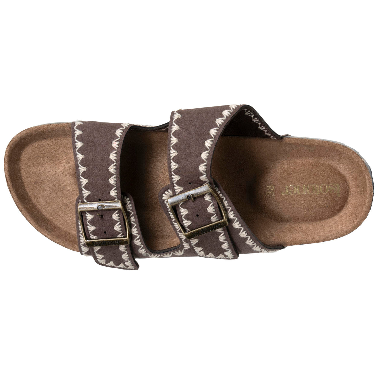 Mules sandalias Mujer Doble Correa Chocolate Bordado