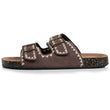 Mules sandalias Mujer Doble Correa Chocolate Bordado