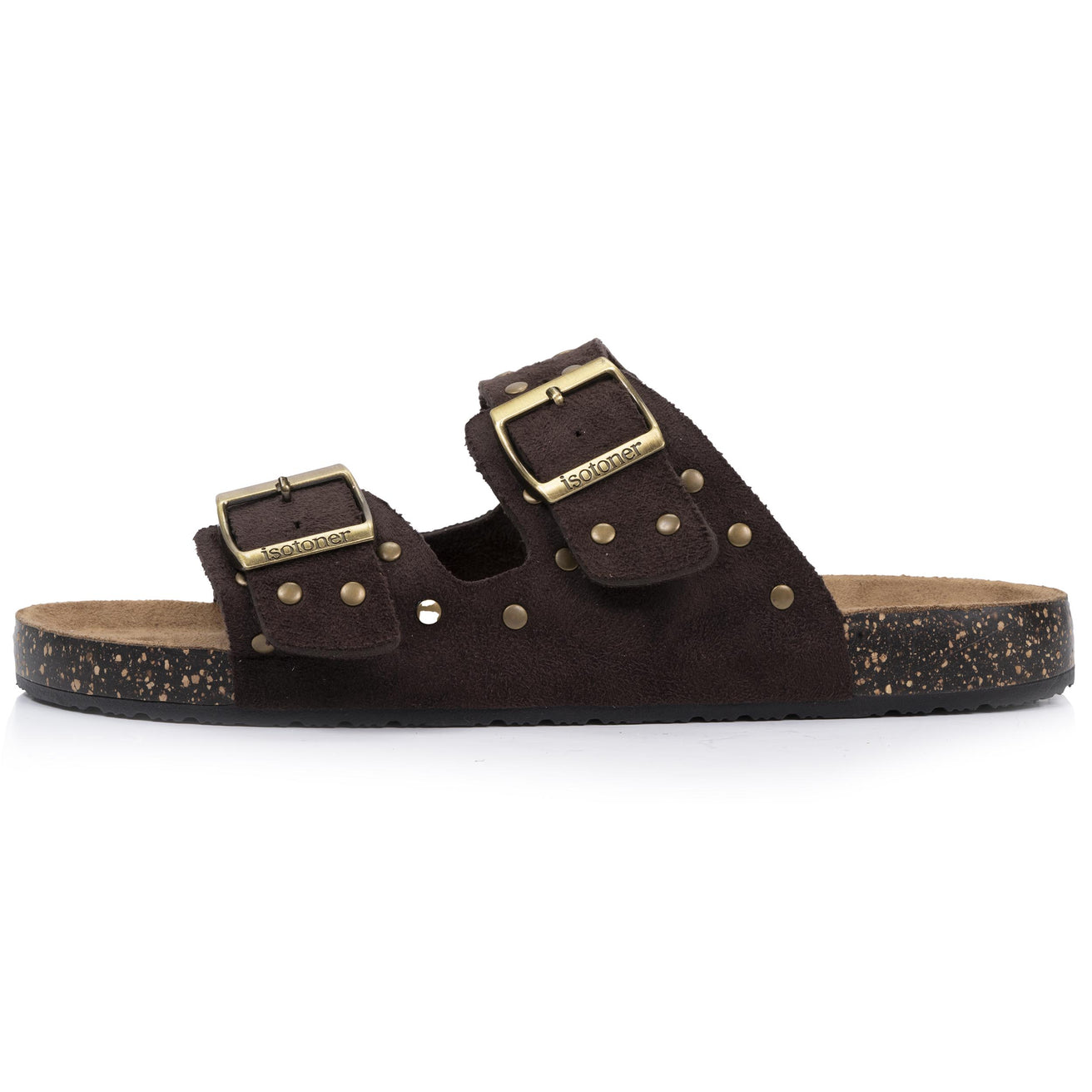 Mules sandalias Mujer Doble Correa Chocolate
