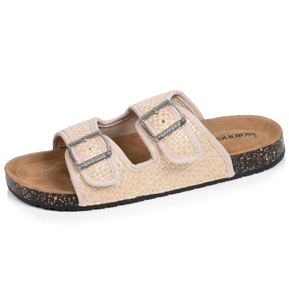Mules sandalias Mujer Doble Correa Rafia Beige - Isotoner