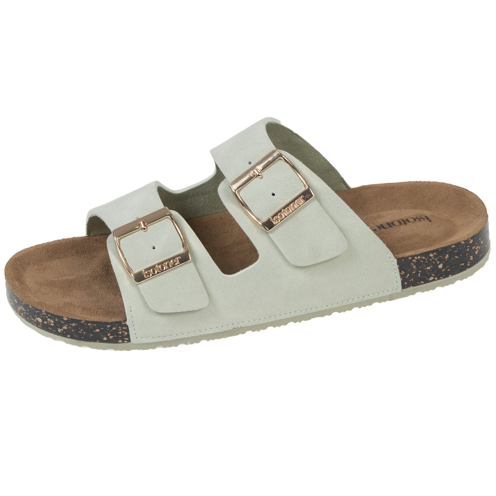 Sandalias tipo chinelas para mujer con doble tira, color verde agua - Isotoner