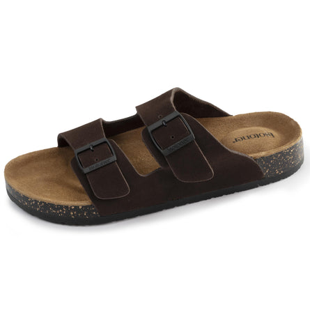 Mules sandalias Hombre Doble Correa cuero Marrón - Isotoner