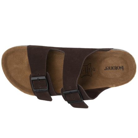 Mules sandalias Hombre Doble Correa cuero Marrón - Isotoner