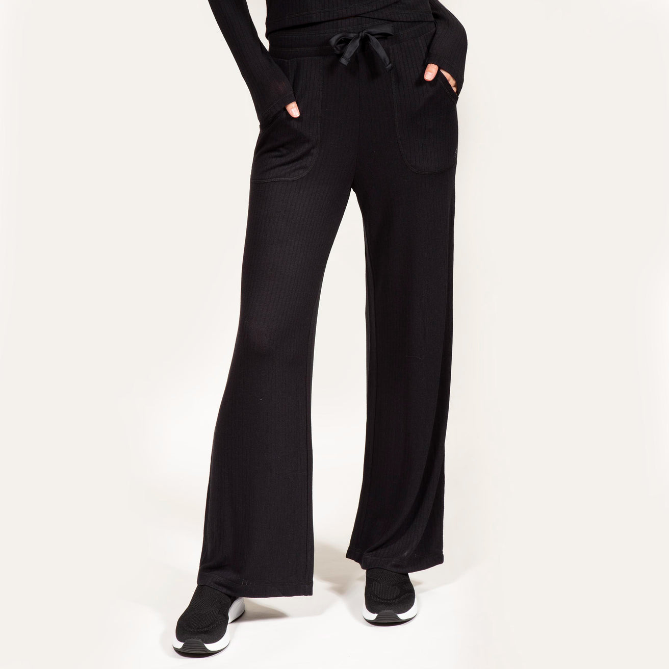 Pantalón largo Mujer malla acanalado Negro