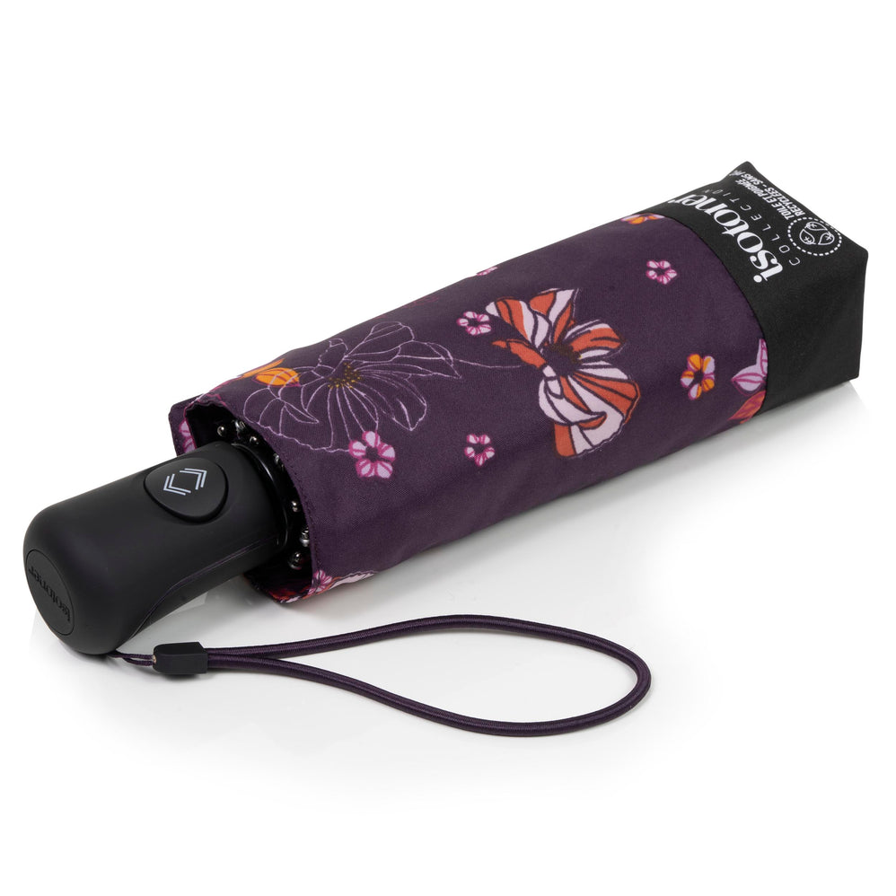 Paraguas Mini Automático Flores Berenjena - Isotoner