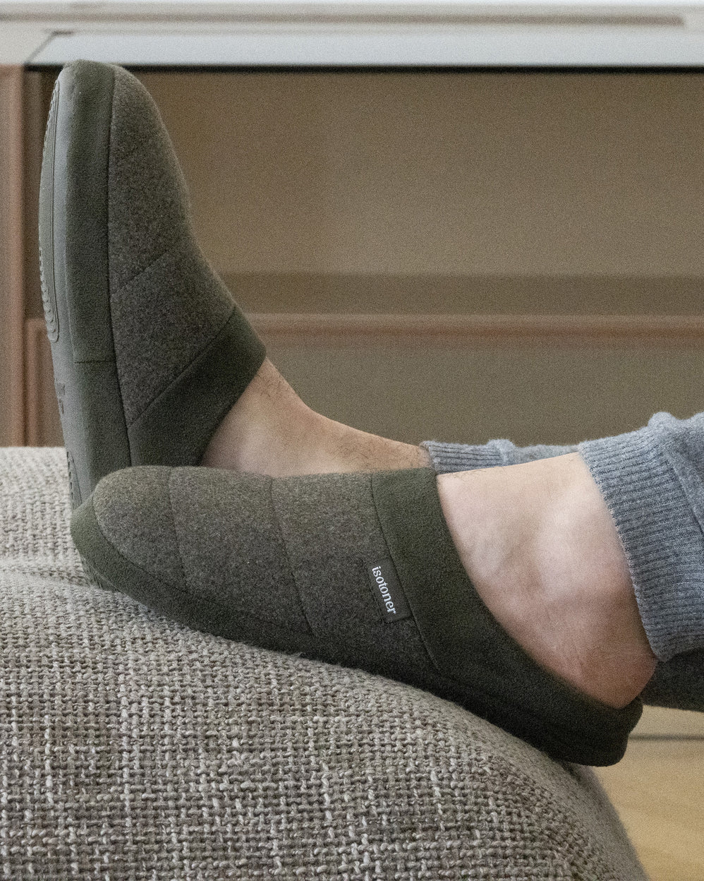 Zapatillas de casa Chinelas Hombre polar Caqui jaspeado - Isotoner
