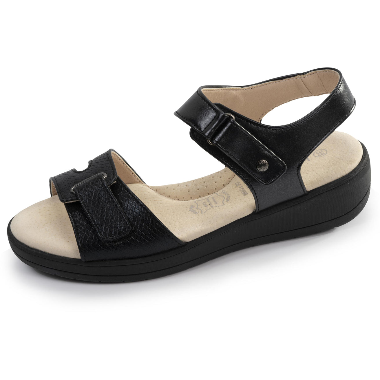 Sandalias Mujer CONFORT PLUS Rosa textiles Negro