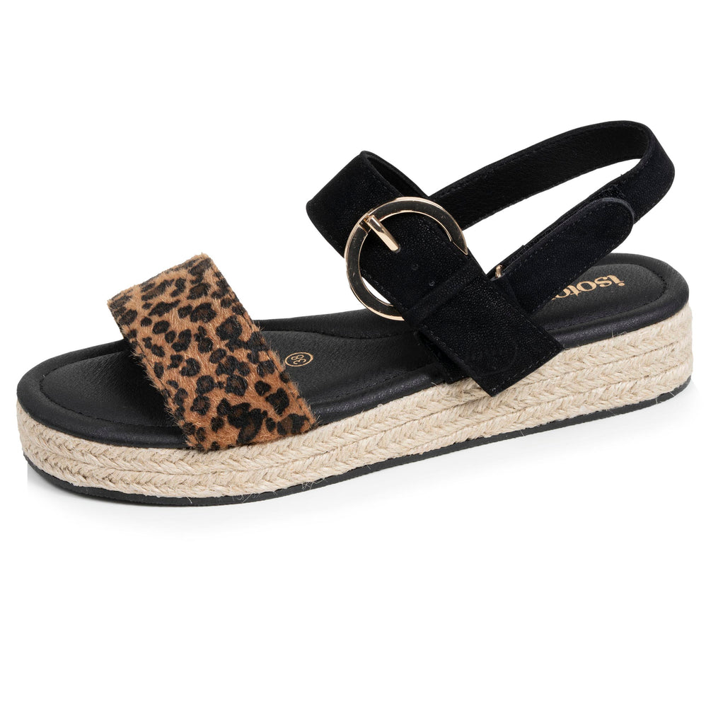 Sandalias Mujer Trenzadas Negro/Leopardo - Isotoner
