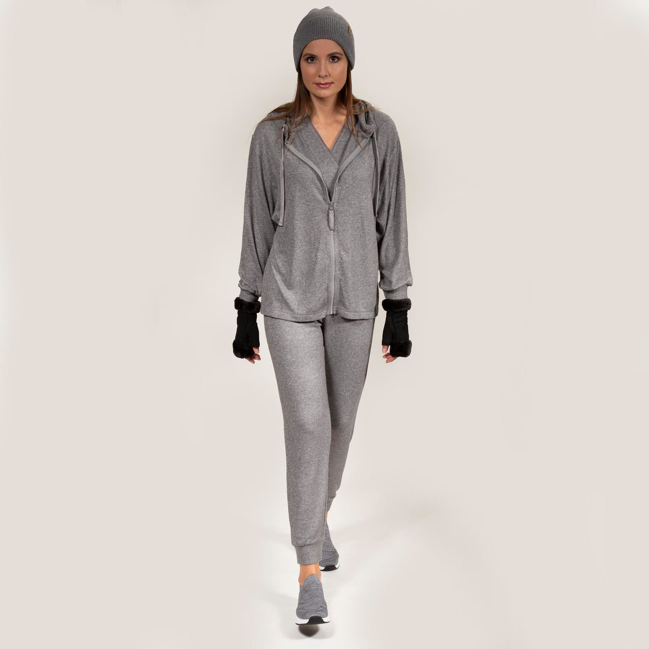 Sudadera con capucha Mujer Gris jaspeado