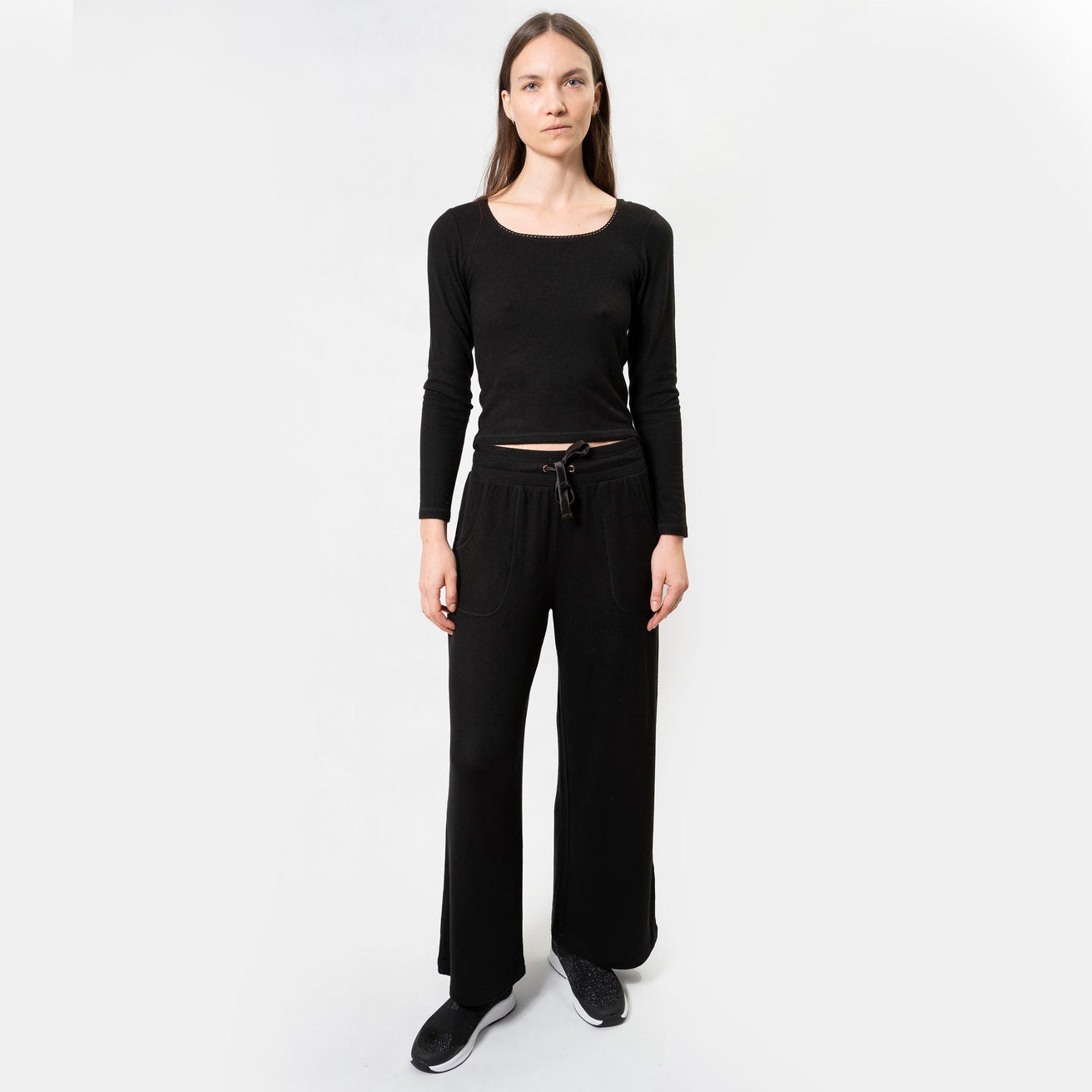 Camiseta de cuello cuadrado Mujer Negro