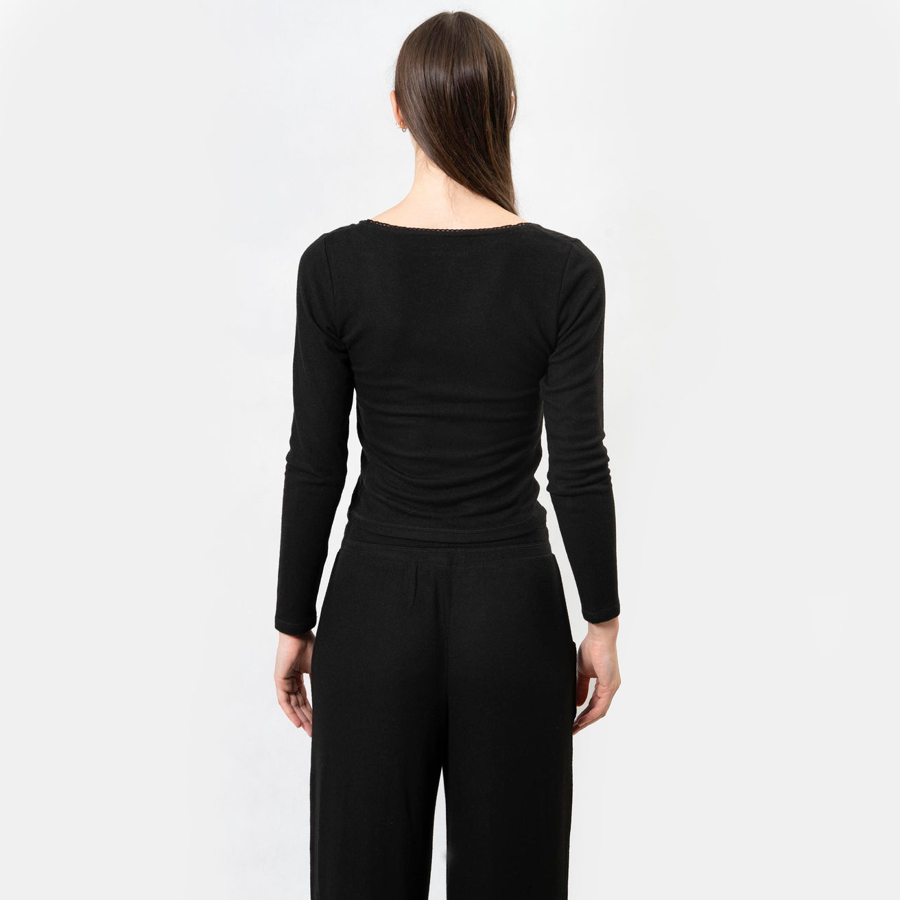 Camiseta de cuello cuadrado Mujer Negro