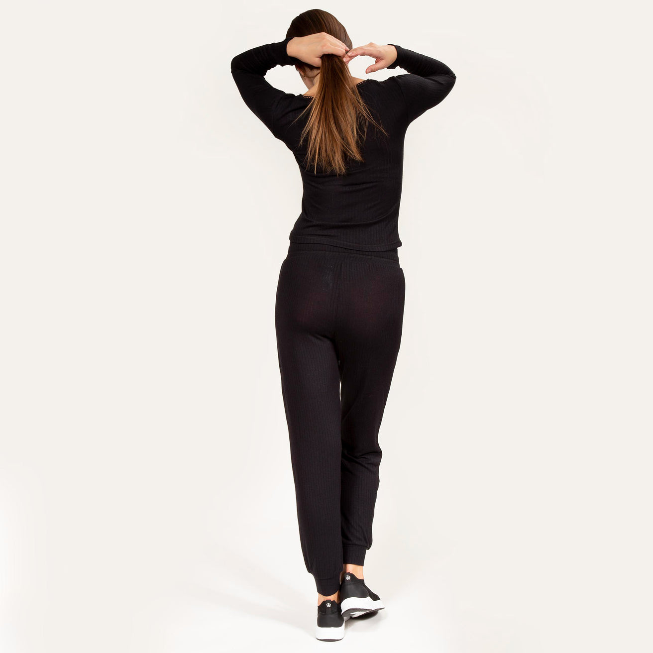 Pantalón jogger Mujer malla acanalado Negro