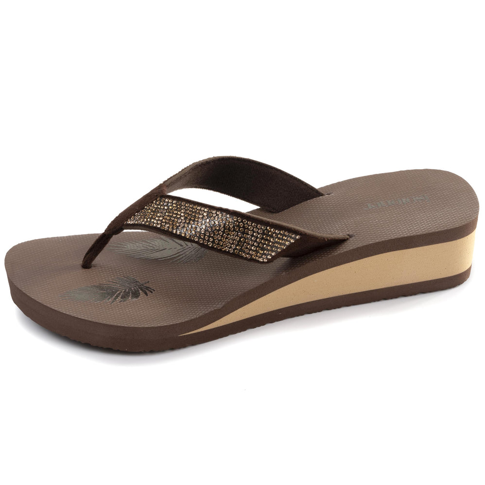 Chanclas Mujer perlas con tacón Chocolate - Isotoner