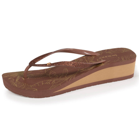 Chanclas Mujer estampado floral con tacón Marrón - Isotoner