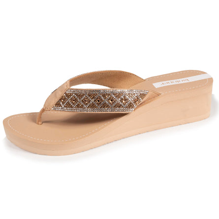 Chanclas Mujer con tacón brillantes Beige - Isotoner