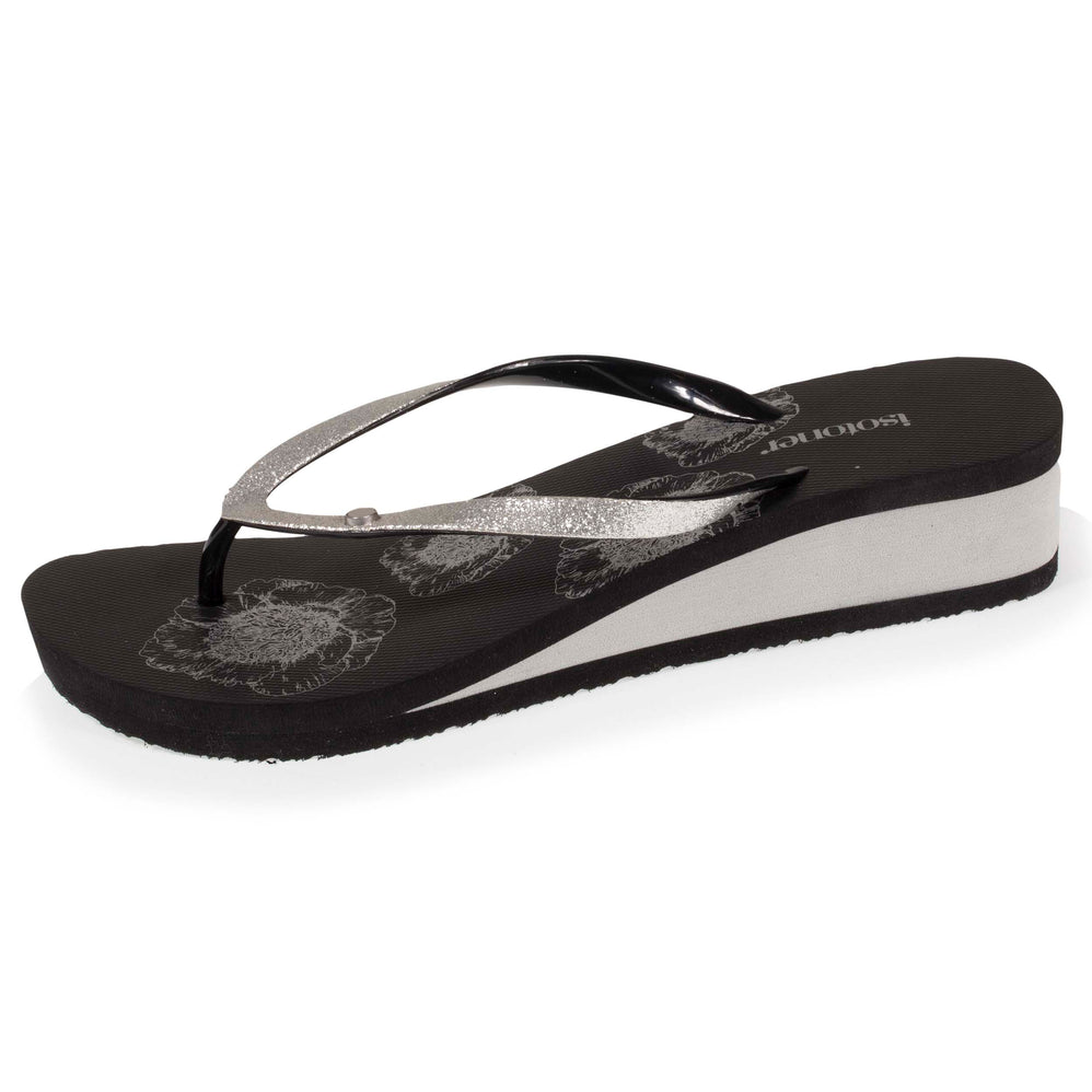 Chanclas Mujer con tacón floral negro - Isotoner