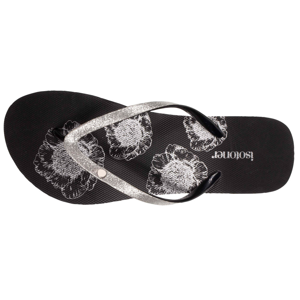 Chanclas Mujer con tacón floral negro - Isotoner