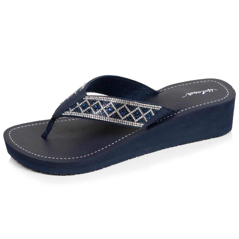 Chanclas Mujer perlas con tacón Azul marino - Isotoner