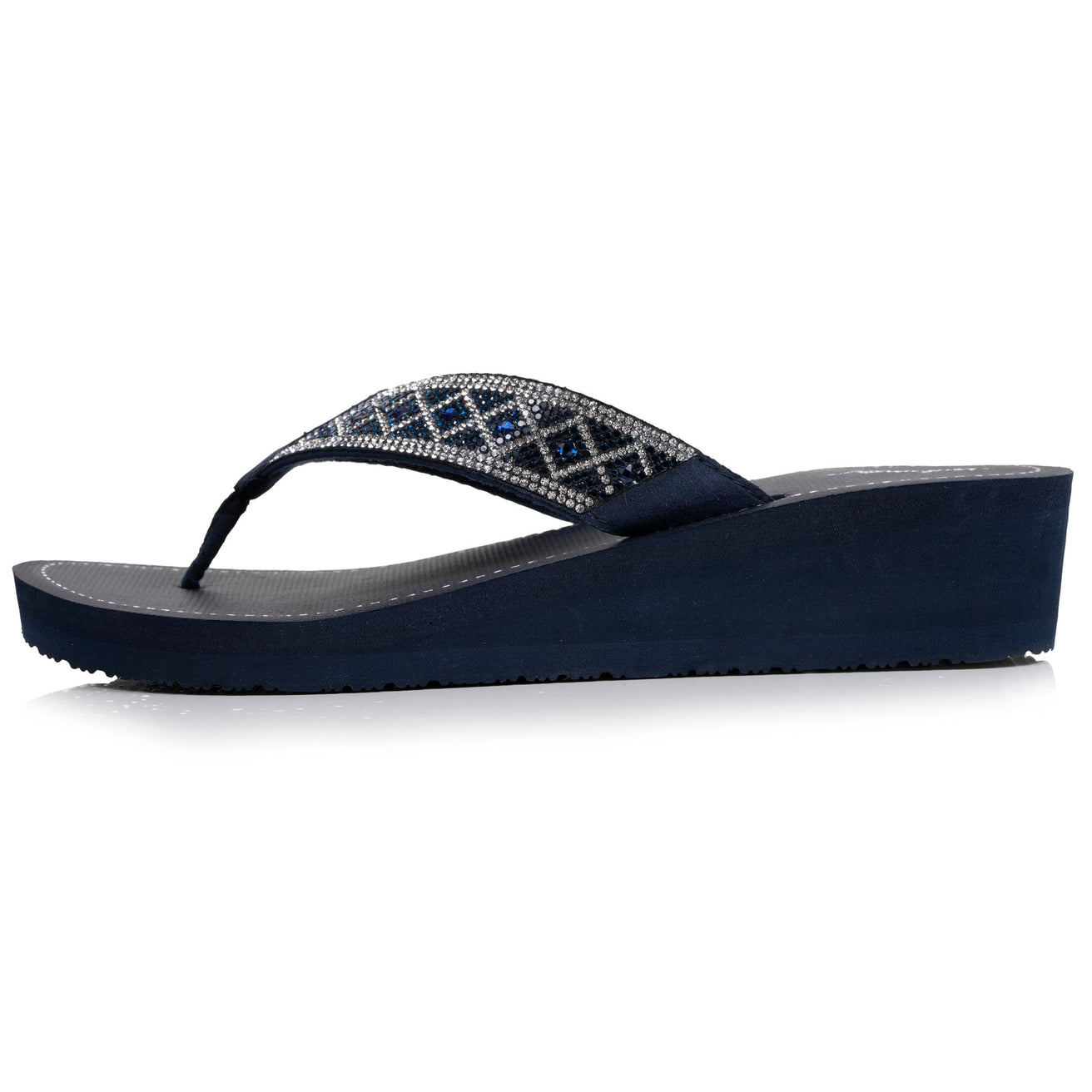 Chanclas Mujer perlas con tacón Azul marino