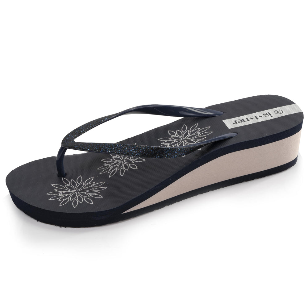 Chanclas Mujer estampado floral con tacón Marino - Isotoner