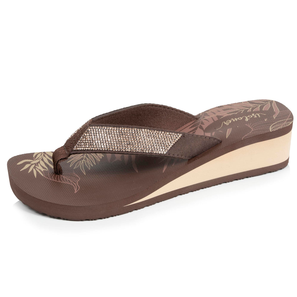 Chanclas Mujer perlas con tacón Oro/Marrón - Isotoner