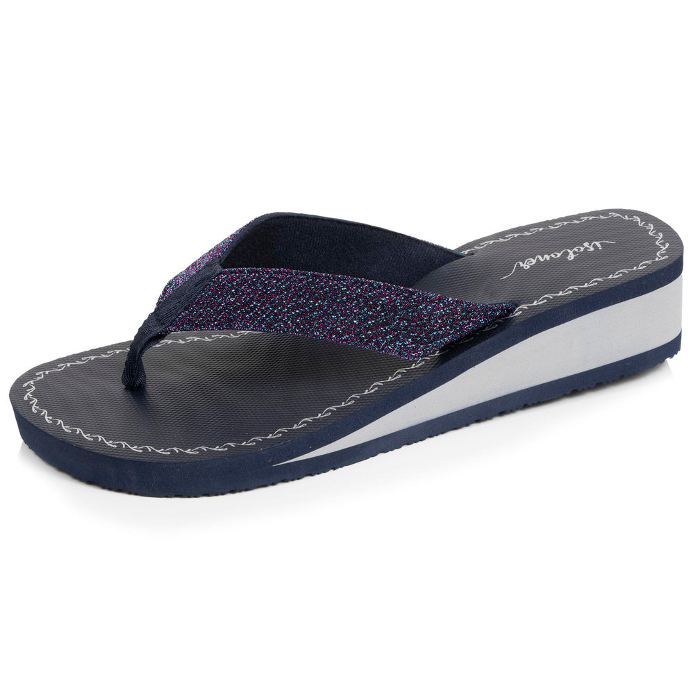 Chanclas Mujer perlas con tacón Azul marino/purpurina - Isotoner