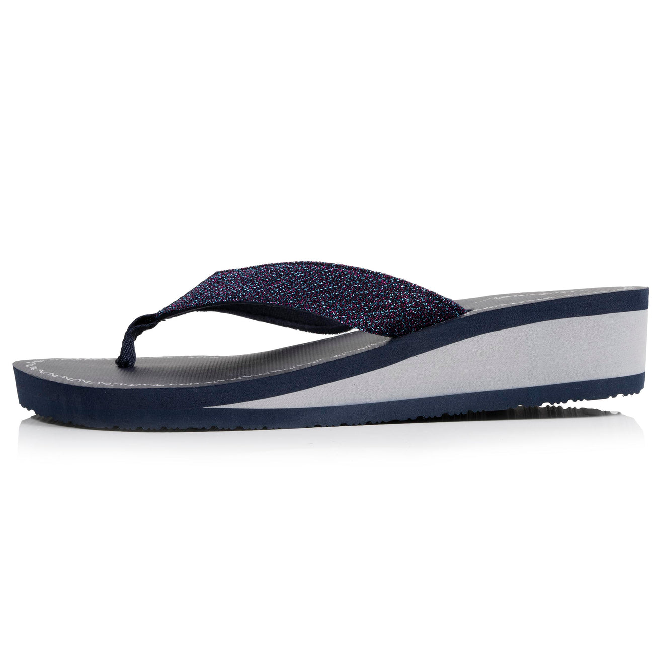 Chanclas Mujer perlas con tacón Azul marino/purpurina