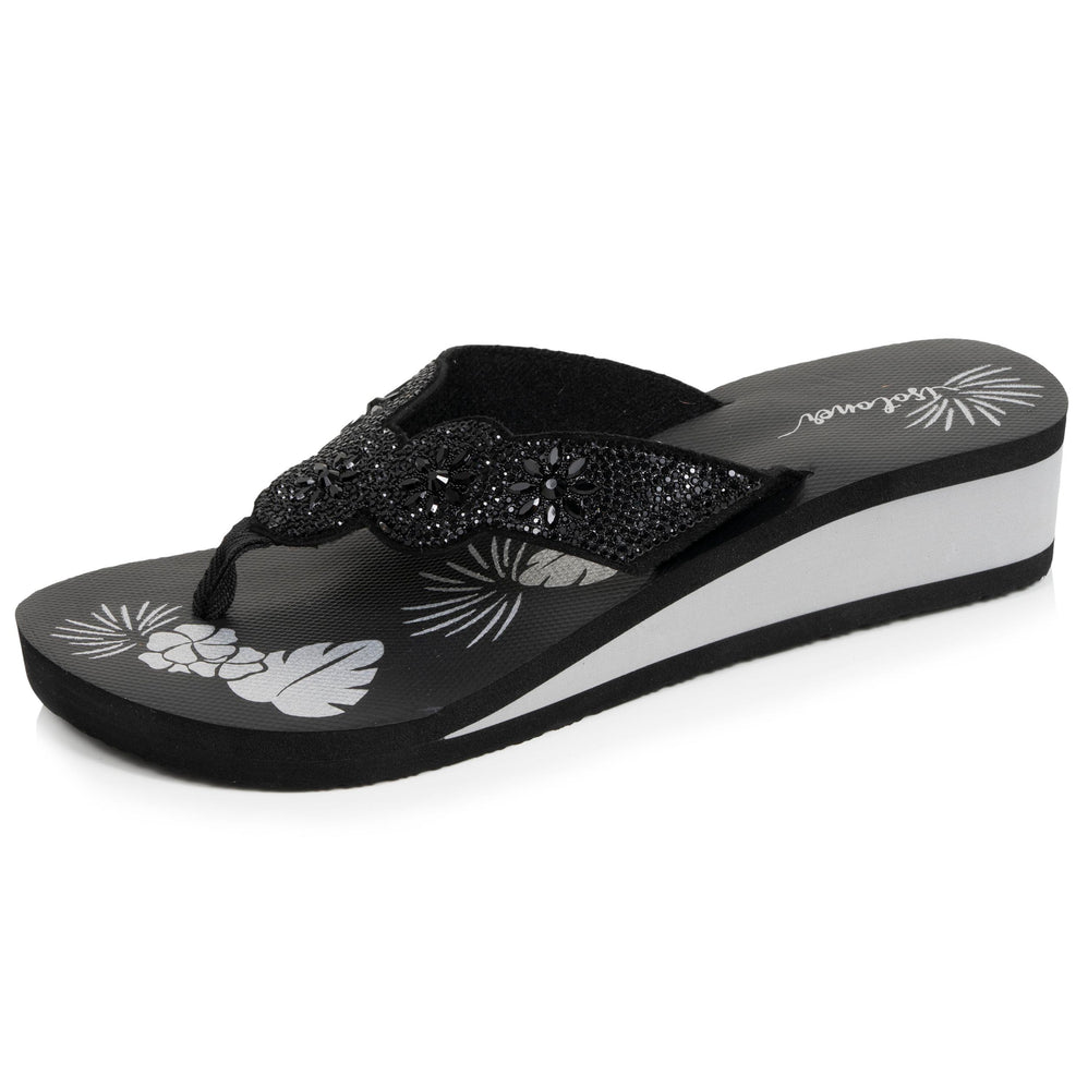Chanclas Mujer perlas con tacón Negro/Plata - Isotoner