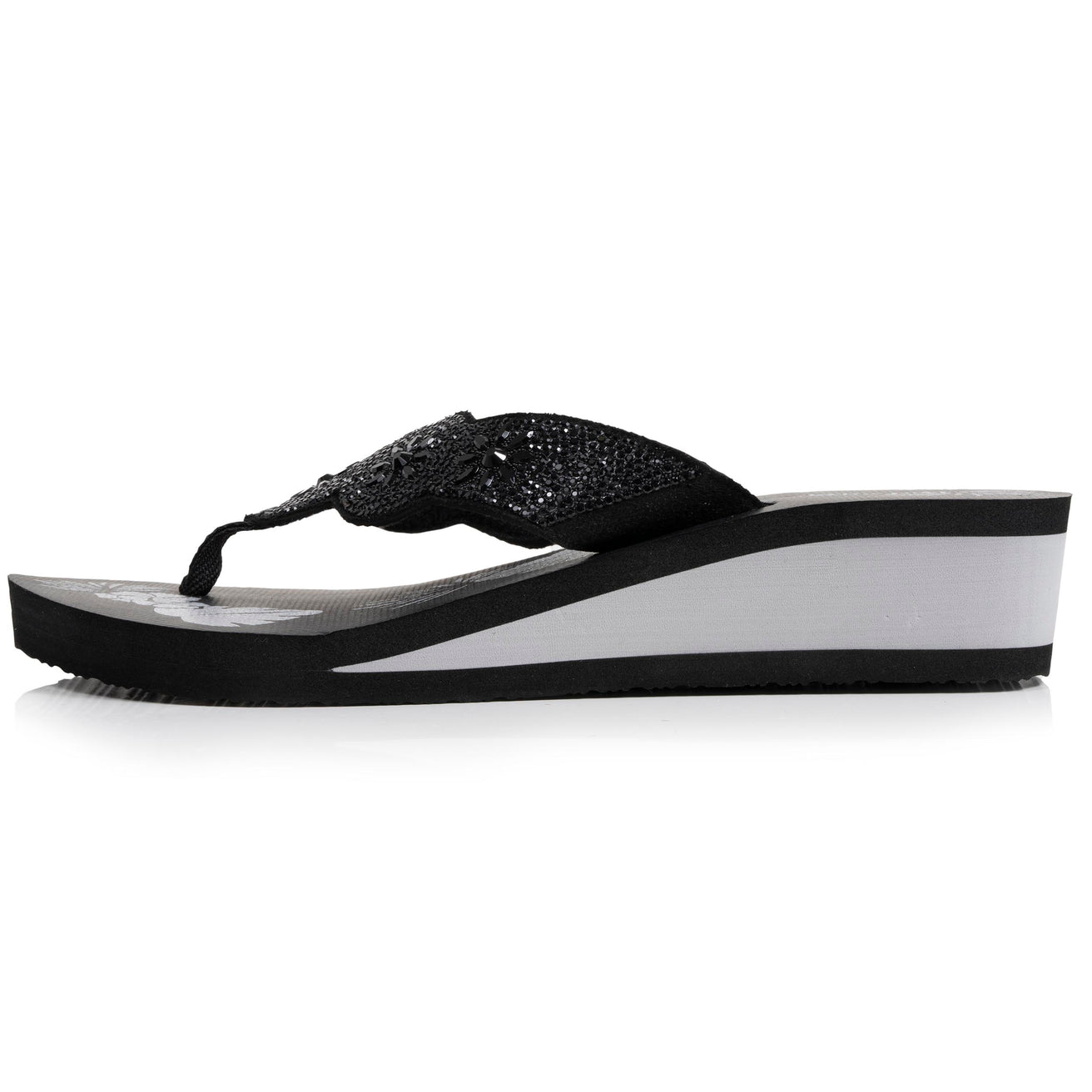 Chanclas Mujer perlas con tacón Negro/Plata