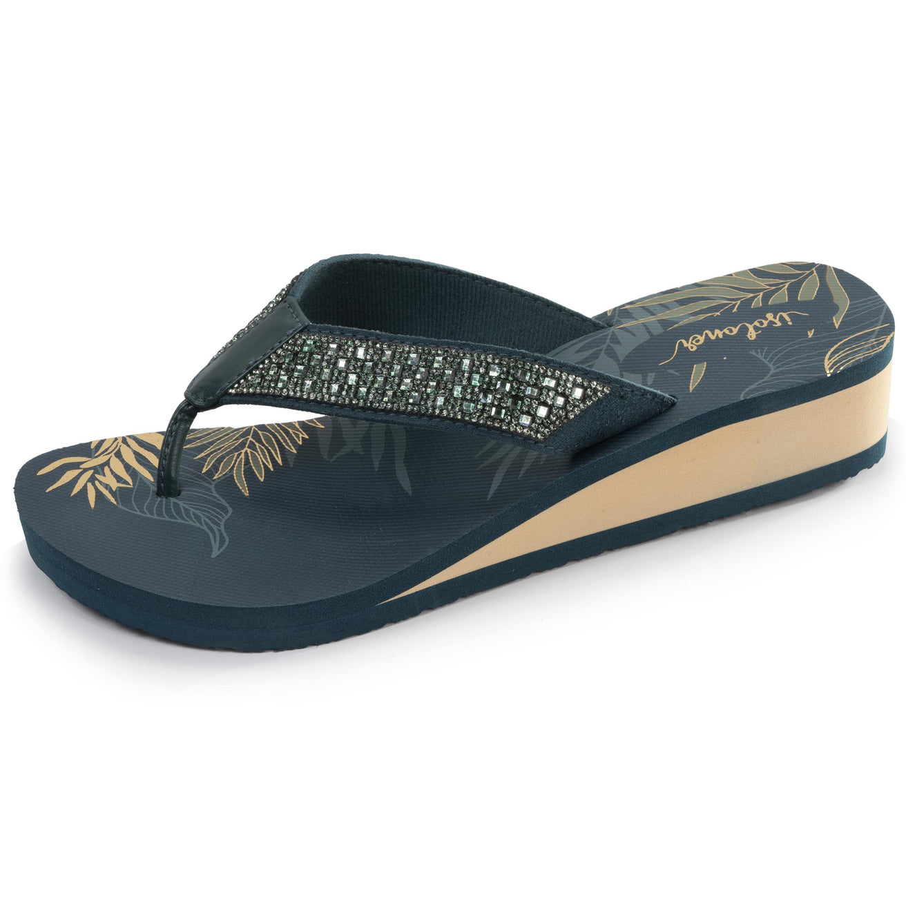 Chanclas Mujer perlas con tacón Verde Pato