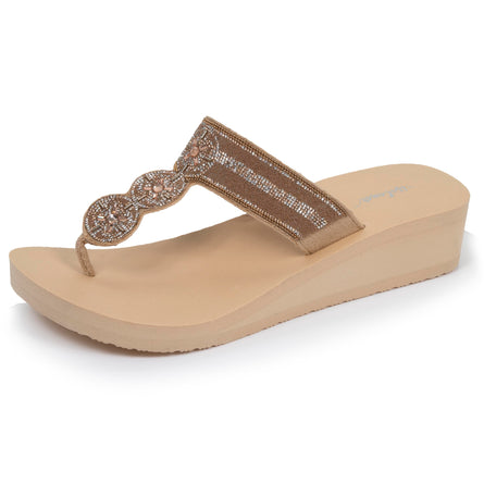 Chanclas Mujer ancho tiras con tacón Beige - Isotoner