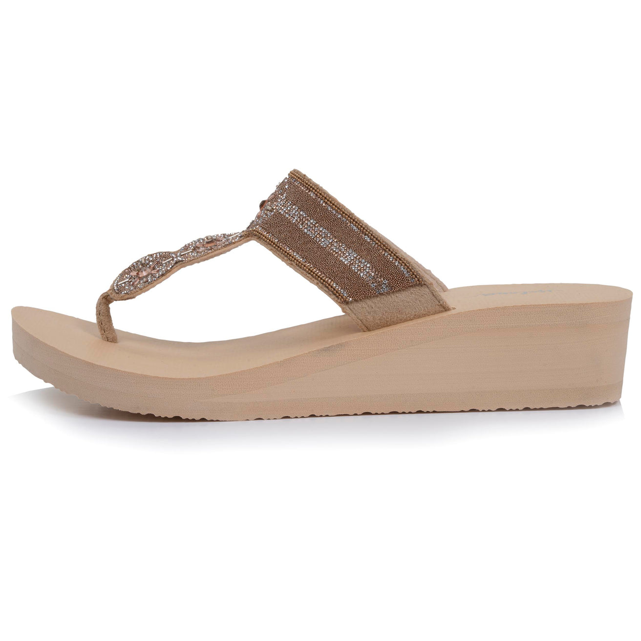 Chanclas Mujer ancho tiras con tacón Beige