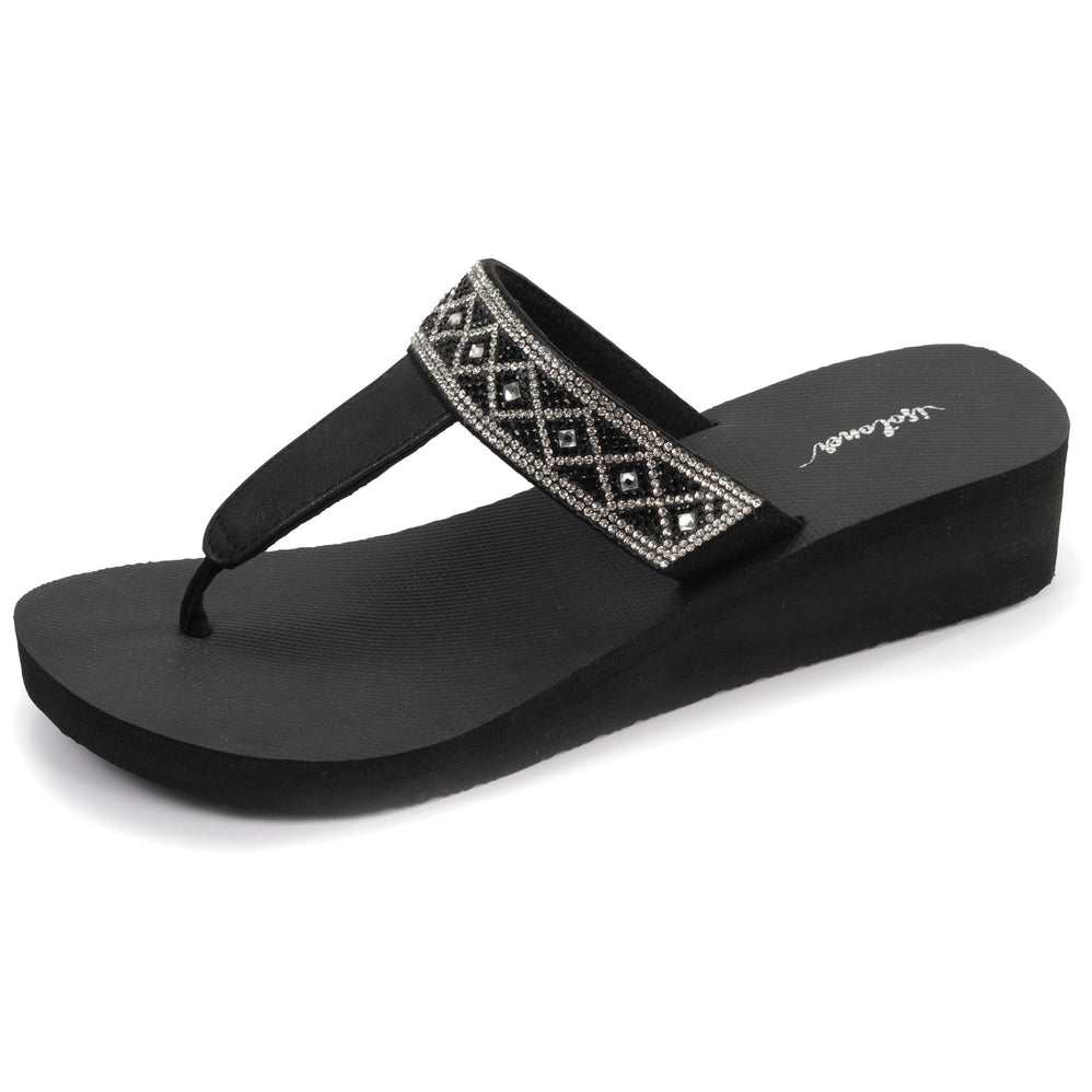 Chanclas Mujer ancho tiras con tacón Negro - Isotoner