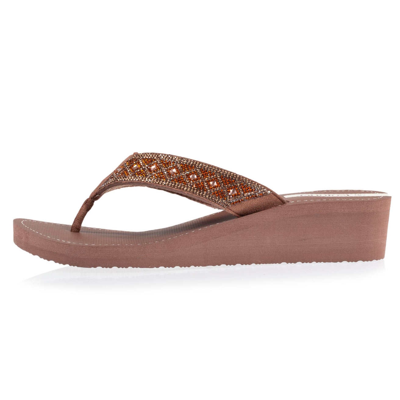 Chanclas Mujer perlas con tacón Marrón