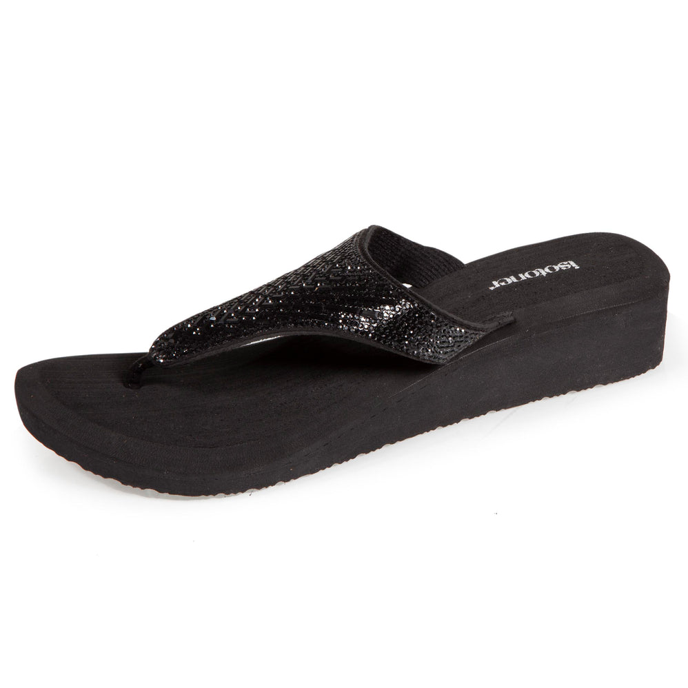Chanclas Mujer con strass y tacón Negro - Isotoner