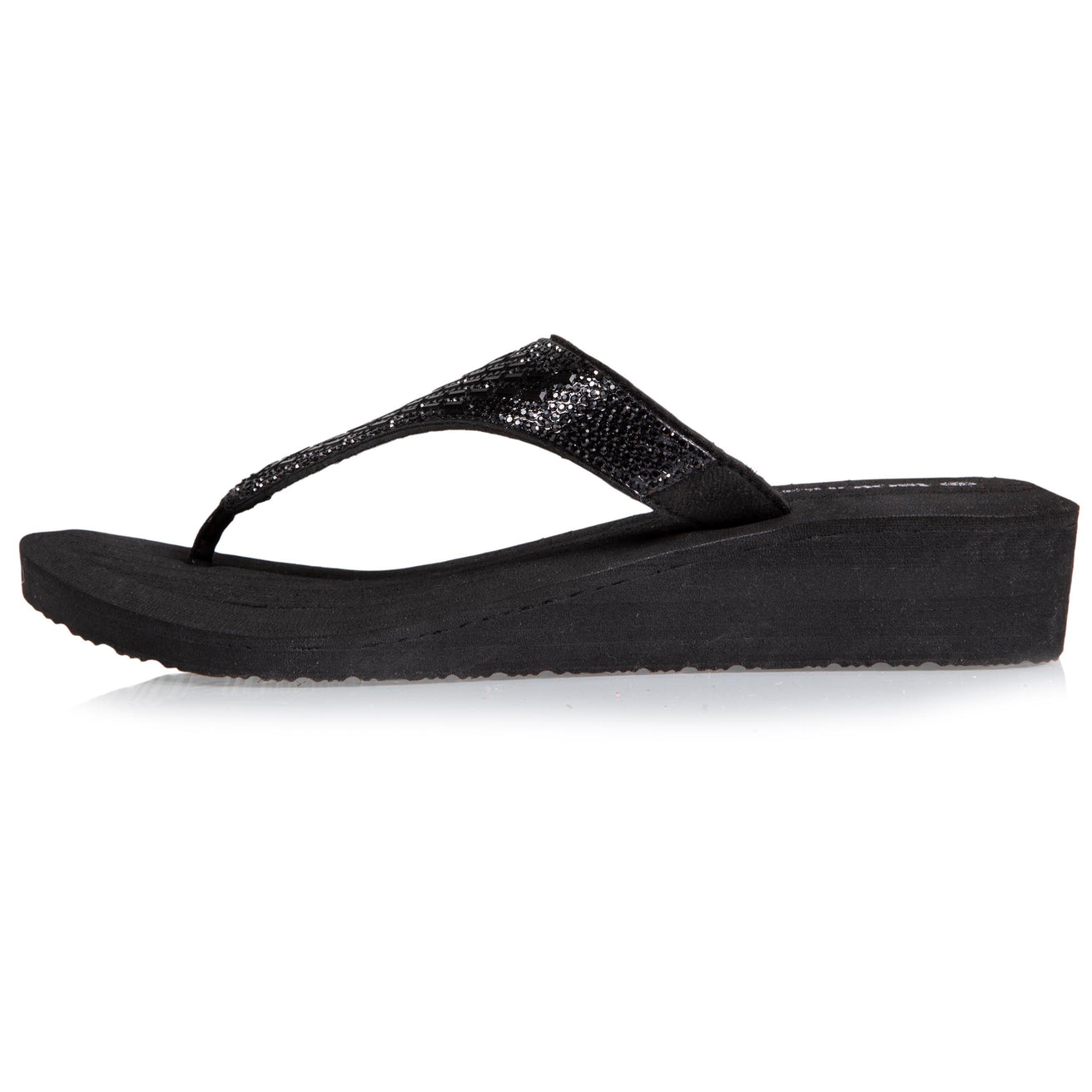 Chanclas Mujer con strass y tacón Negro