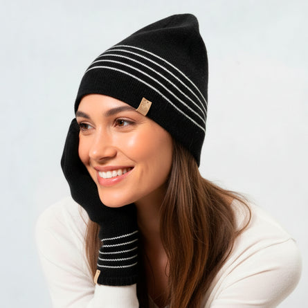 Gorro Mujer Soft Touch Negro rayas - Isotoner