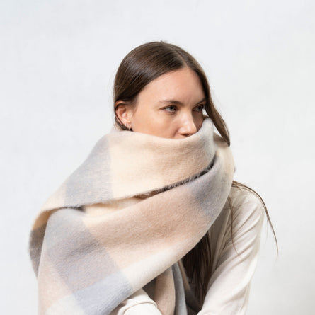 Bufanda Mujer de cuadros con flecos Beige/Gris - Isotoner